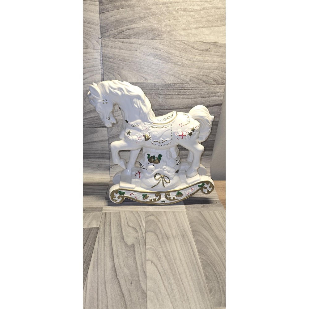 Christmas Rocking Horse Large Home Ceramic  Original Vintage fine Decor Holiday